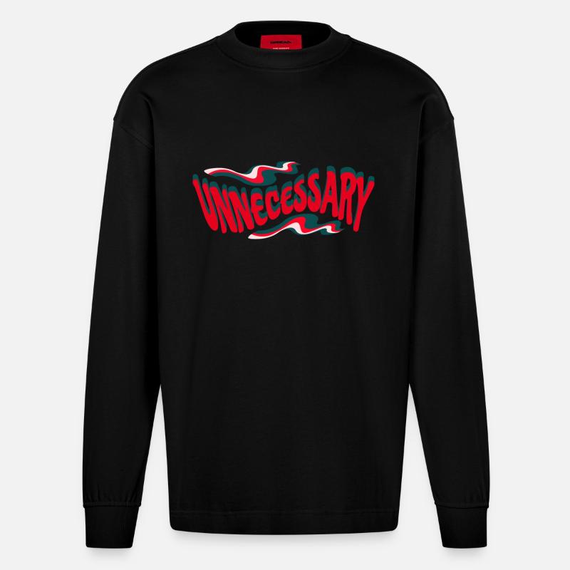 Retro Unnötig Statement Text - Heavyweight Oversized Organic Langarmshirt Made in EU - SOLID BLACK