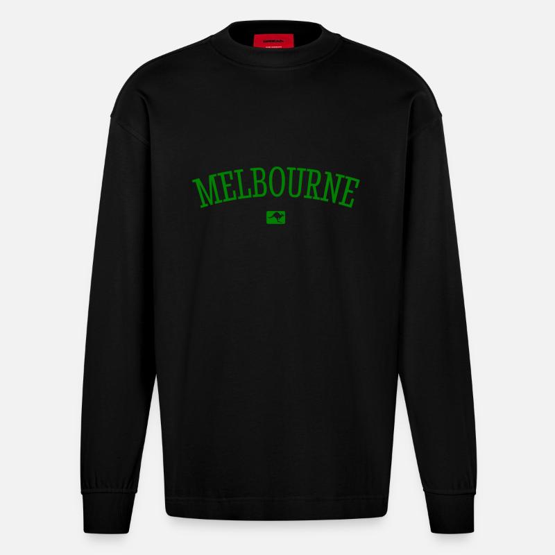 Melbourne Australia Down Under Kangaroo Koala - Heavyweight Oversized Organic Langarmshirt Made in EU - SOLID BLACK