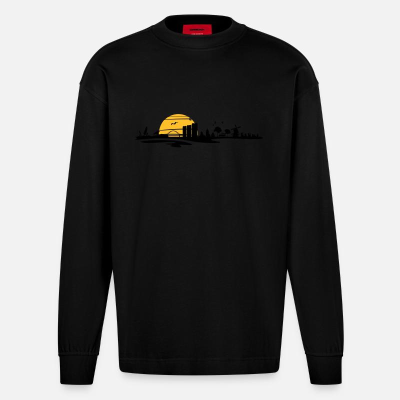 Skyline - Küste Fehmarn - Heavyweight Oversized Organic Langarmshirt Made in EU - SOLID BLACK