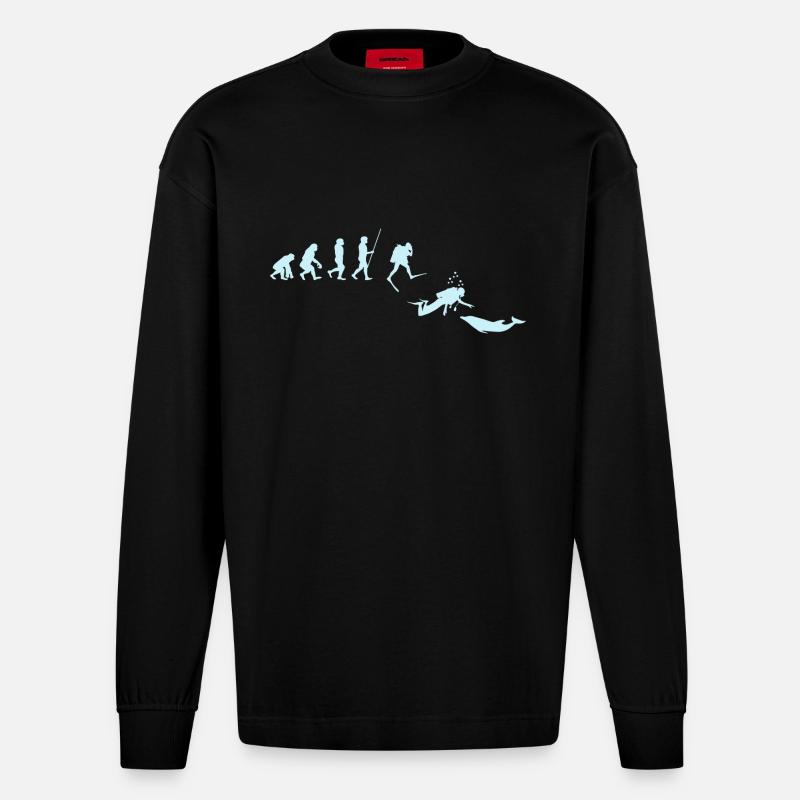 Diver Evolution Diving Dolphin - Heavyweight Oversized Organic Longsleeve Shirt Made in EU - SOLID BLACK