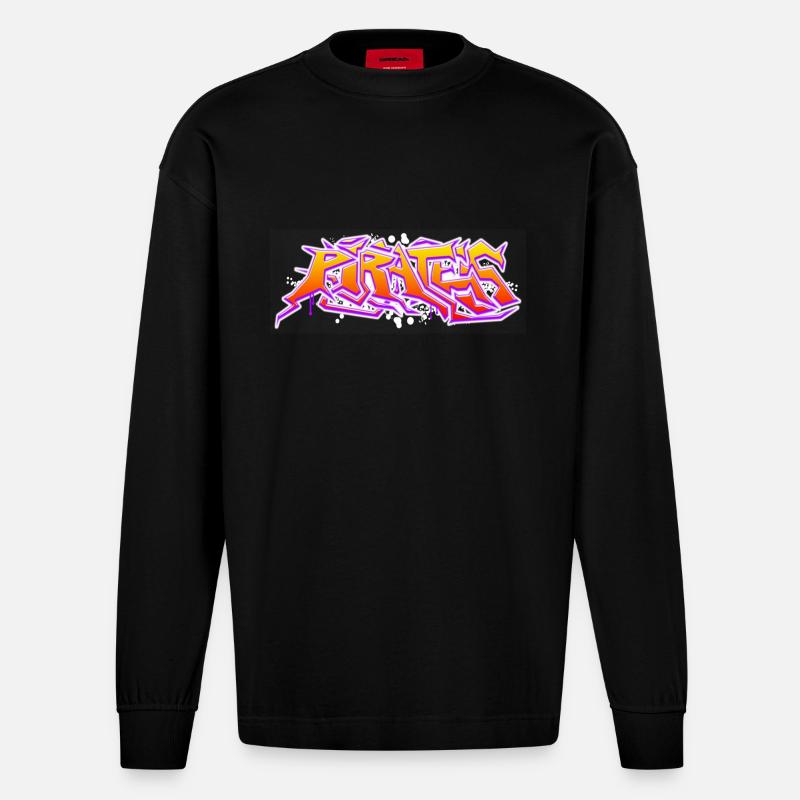 Pirates Graffiti - Heavyweight Oversized Organic Langarmshirt Made in EU - SOLID BLACK