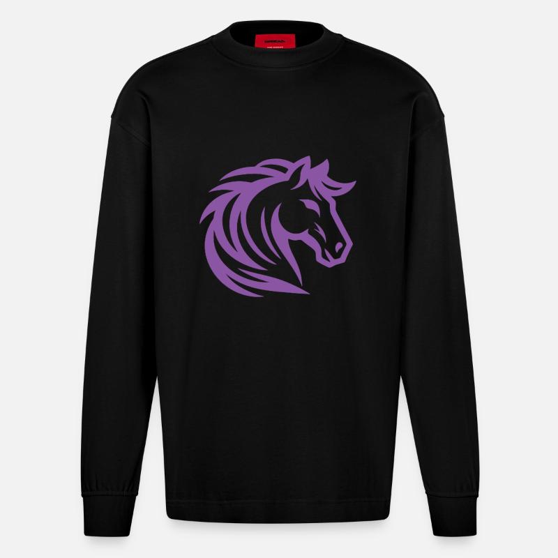Design de cheval violet cool - Manches longues bio épais oversize fabriqué en UE - SOLID BLACK