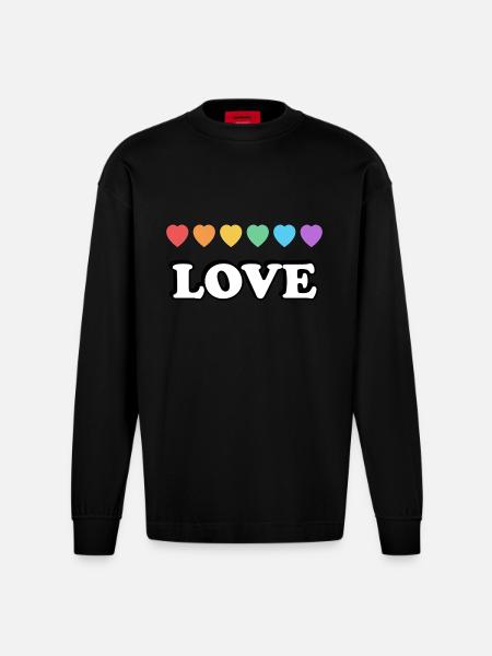 Liebe Regenbogenherzen - Heavyweight Oversized Organic Langarmshirt Made in EU - SOLID BLACK