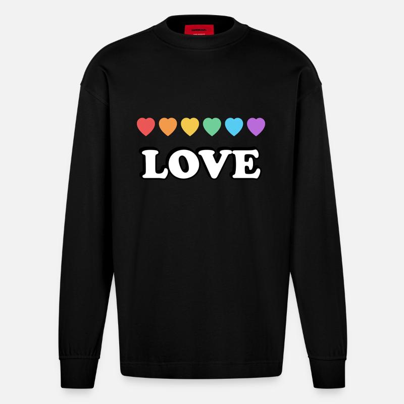 Love Rainbow Hearts - Heavyweight Oversized Organic Longsleeve Shirt Made in EU - SOLID BLACK