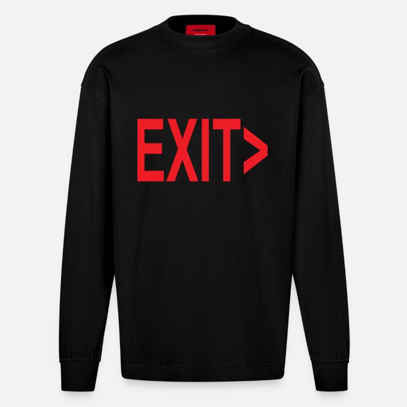Exit / Exit / Emergency Exit - Heavyweight Oversized Organic Longsleeve Shirt Made in EU - SOLID BLACK