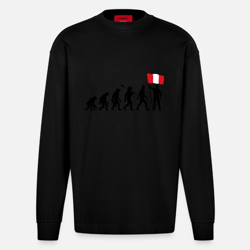 Peru - Evolution - Flagge - Nation - Heavyweight Oversized Organic Langarmshirt Made in EU - SOLID BLACK
