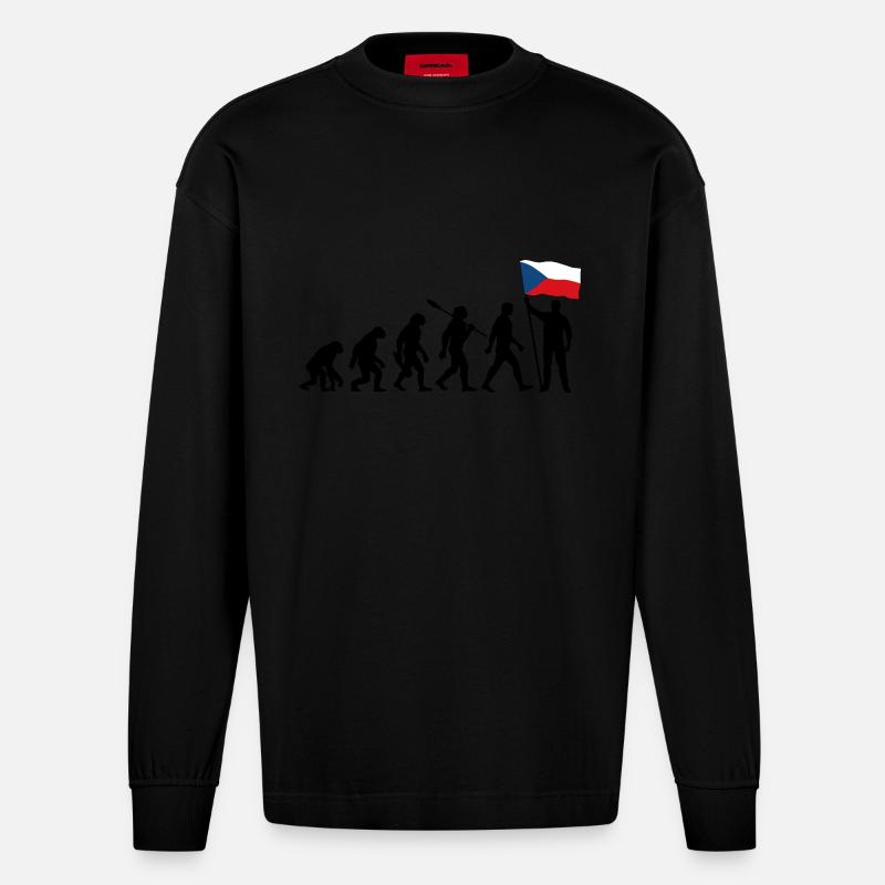 Tschechien - Evolution - Flagge - Nation - Heavyweight Oversized Organic Langarmshirt Made in EU - SOLID BLACK