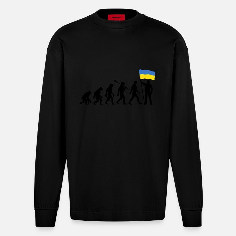 Ukraine - Evolution - Drapeau - Nation - Manches longues bio épais oversize fabriqué en UE - SOLID BLACK
