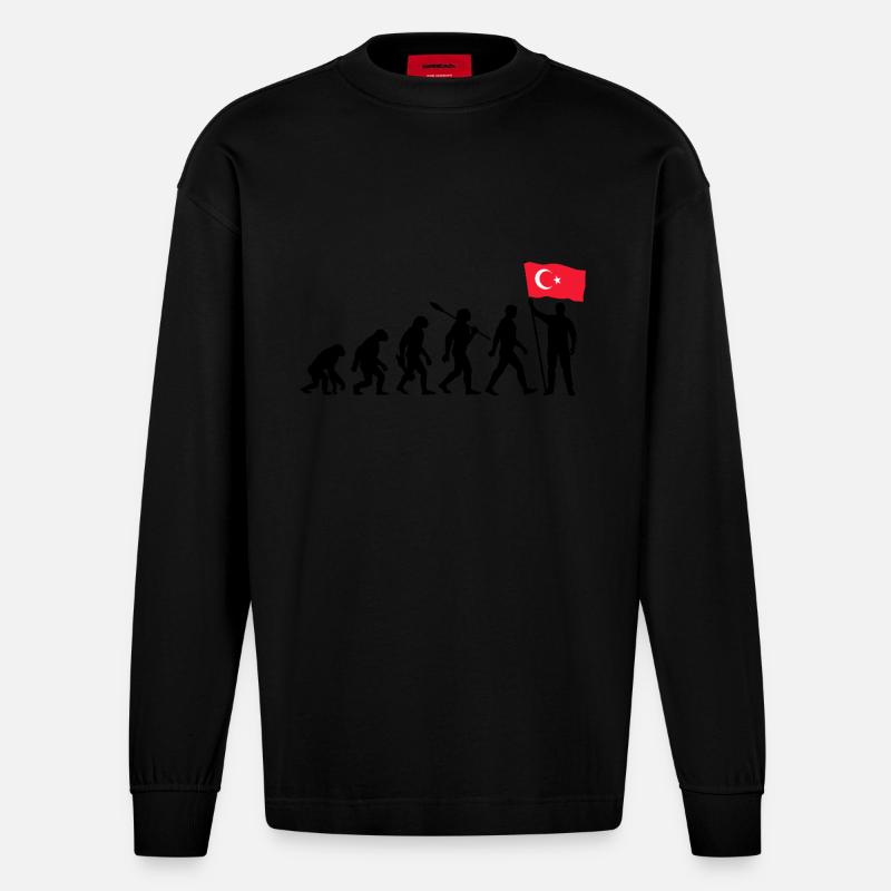 Turkei - Evolution - Flagge - Nation - Heavyweight Oversized Organic Langarmshirt Made in EU - SOLID BLACK