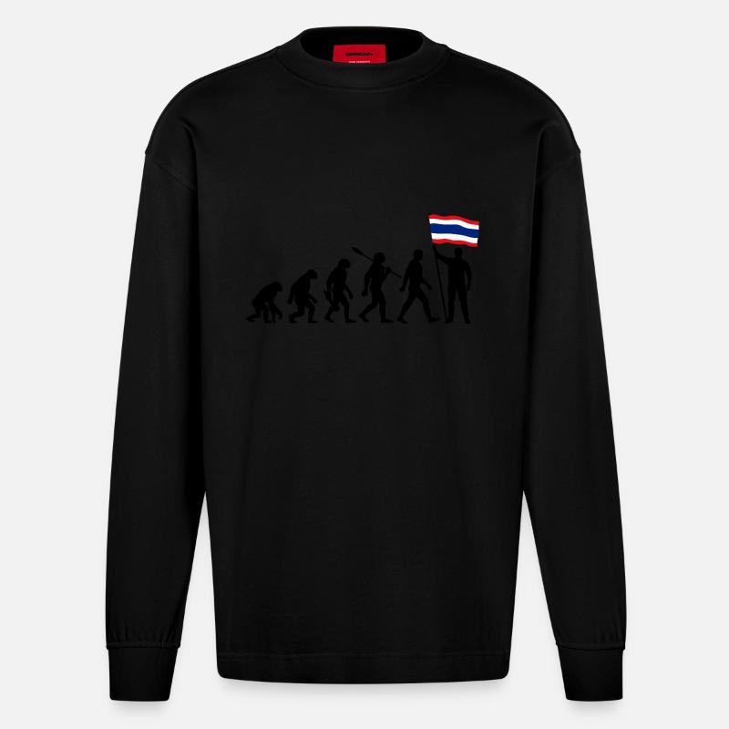 Thaïlande - Evolution - Drapeau - Nation - Manches longues bio épais oversize fabriqué en UE - SOLID BLACK