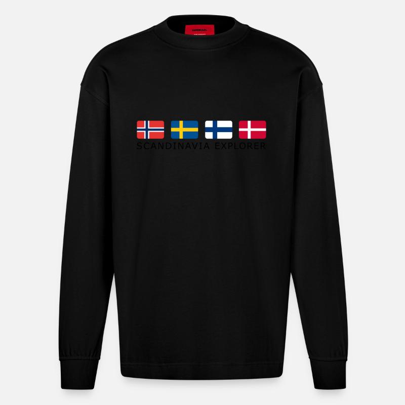 SCANDINAVIA EXPLORER black-lettered - Heavyweight Oversized Organic Langarmshirt Made in EU - SOLID BLACK