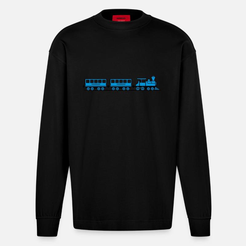 Zug Eisenbahn Dampflok Wagons - Heavyweight Oversized Organic Langarmshirt Made in EU - SOLID BLACK