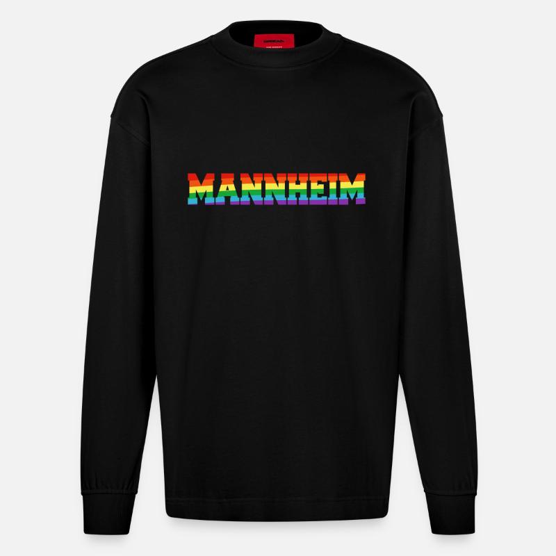 Mannheim Regenbogenfahne - Heavyweight Oversized Organic Langarmshirt Made in EU - SOLID BLACK