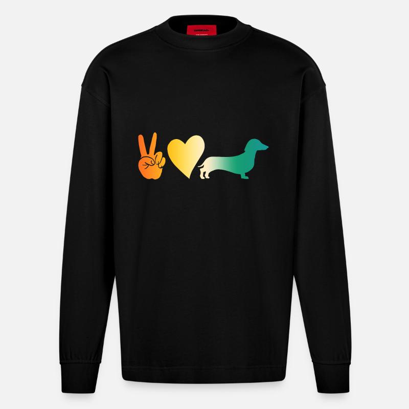 Hund Dackel - Heavyweight Oversized Organic Langarmshirt Made in EU - SOLID BLACK