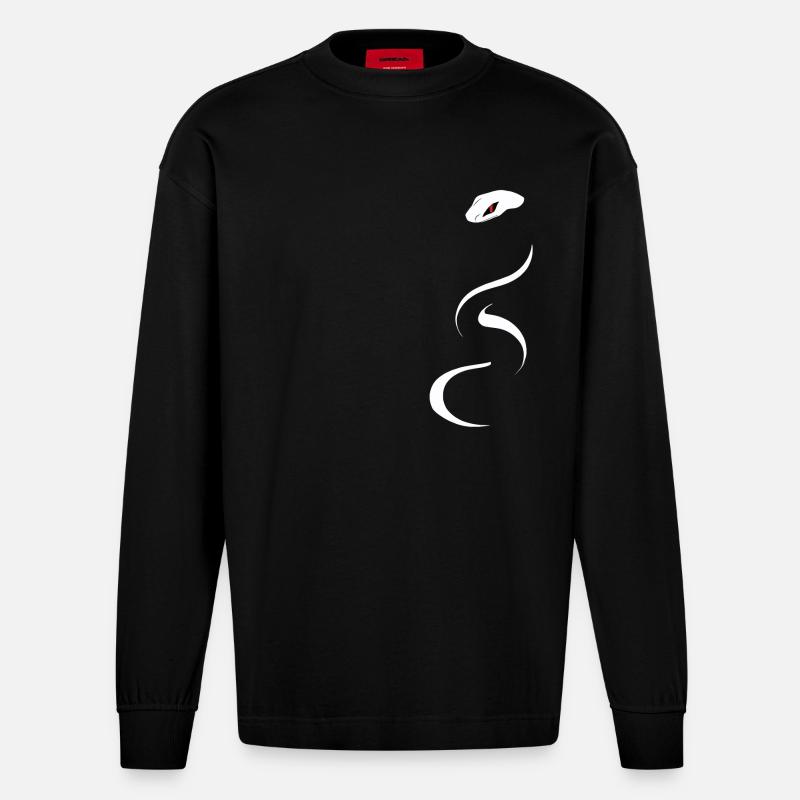 Icône de serpent blanc - Manches longues bio épais oversize fabriqué en UE - SOLID BLACK