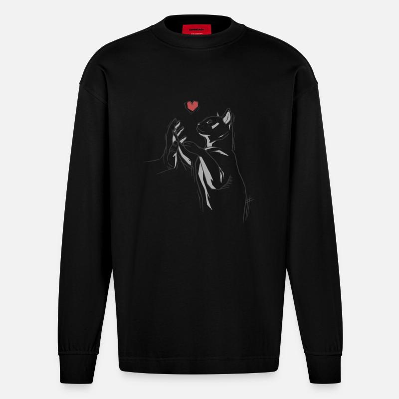Katze Katze - Heavyweight Oversized Organic Langarmshirt Made in EU - SOLID BLACK