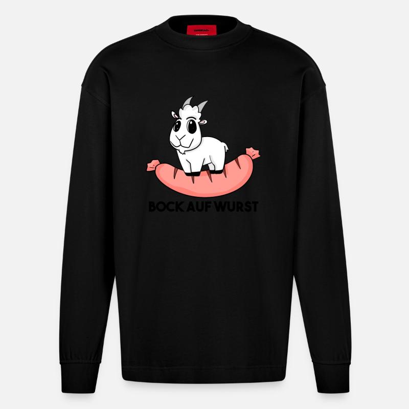 Bock auf Wurst - Ziege Ziegenbock - Heavyweight Oversized Organic Langarmshirt Made in EU - SOLID BLACK