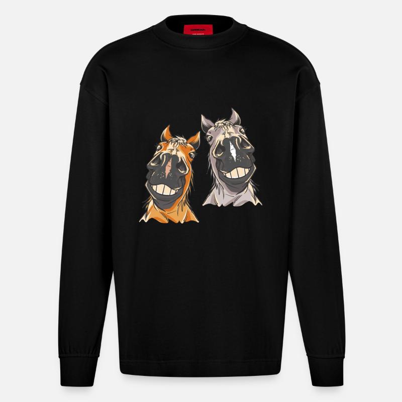 Pferdekopf Pferd Pferde - Heavyweight Oversized Organic Langarmshirt Made in EU - SOLID BLACK