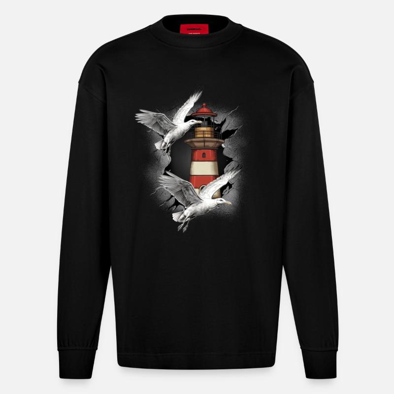 Phares Phare Mouette Mouette Mouette - Manches longues bio épais oversize fabriqué en UE - SOLID BLACK
