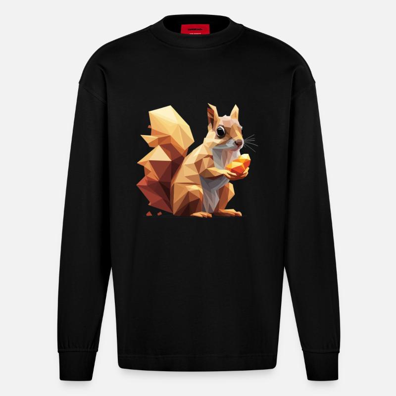 Low-Poly Eichhörnchen - Heavyweight Oversized Organic Langarmshirt Made in EU - SOLID BLACK
