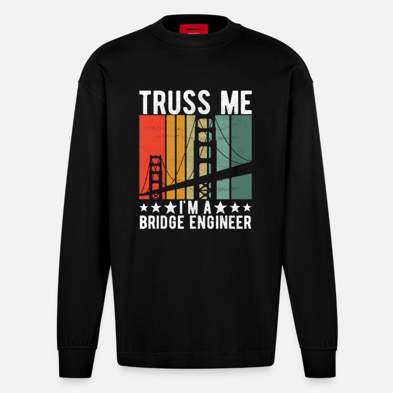 Bridge Engineer Bridge Construction - Heavyweight Oversized Organic Longsleeve Shirt Made in EU - SOLID BLACK