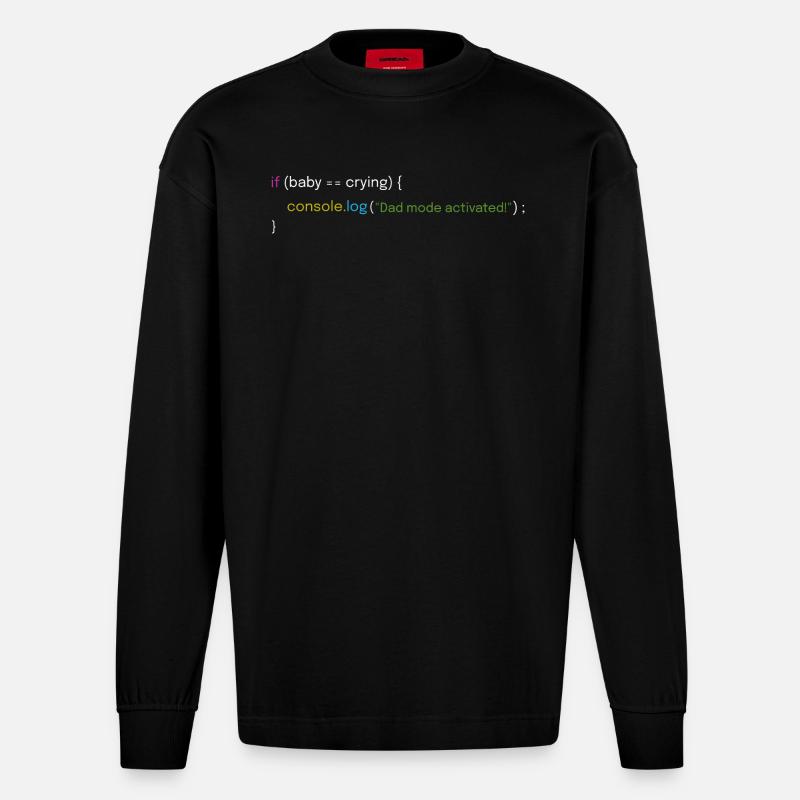 Father and Coding Design - Heavyweight Oversized Organic Longsleeve Shirt Made in EU - SOLID BLACK