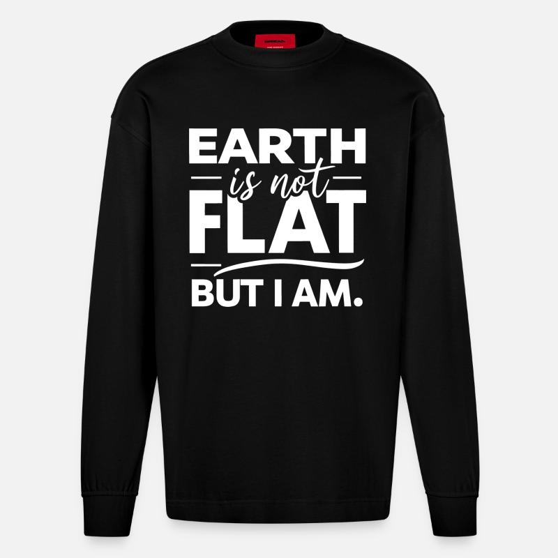 Satire Flache Erde Ironische Witze - Heavyweight Oversized Organic Langarmshirt Made in EU - SOLID BLACK
