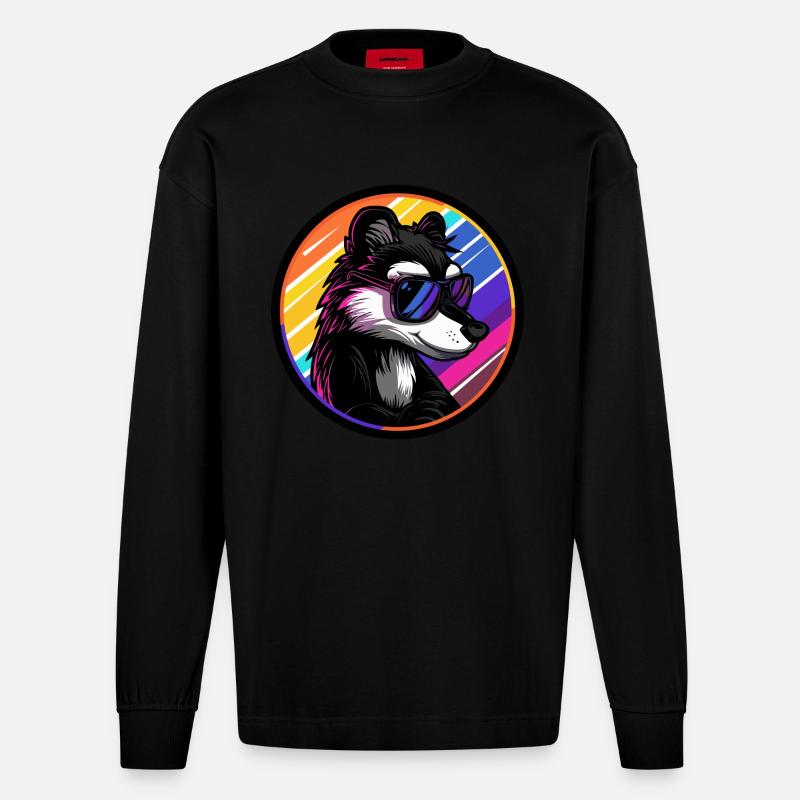 Stinktier Cool Comic - Heavyweight Oversized Organic Langarmshirt Made in EU - SOLID BLACK