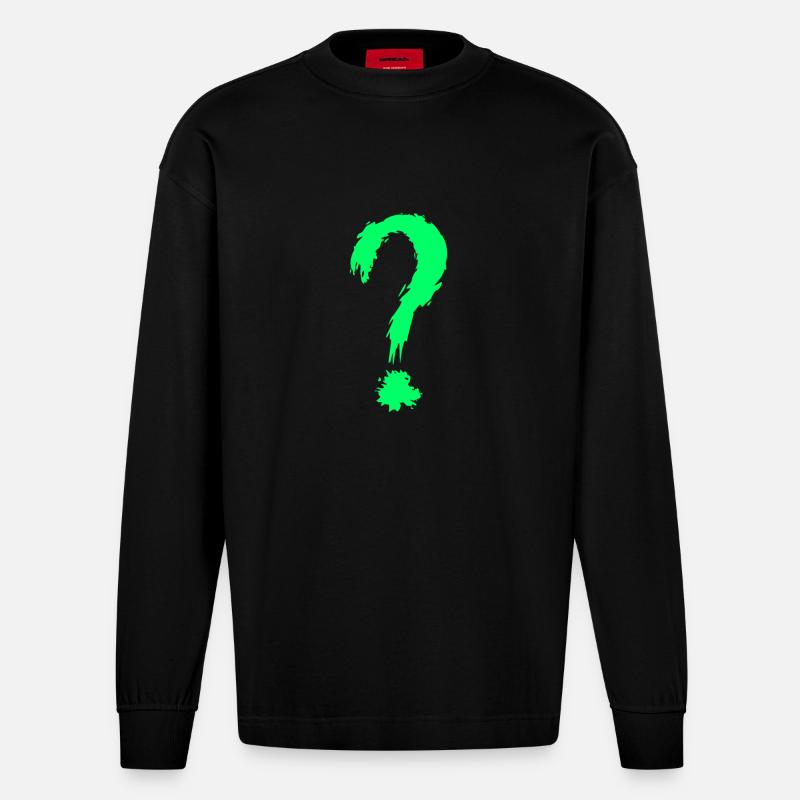 Point d'interrogation vert - Manches longues bio épais oversize fabriqué en UE - SOLID BLACK
