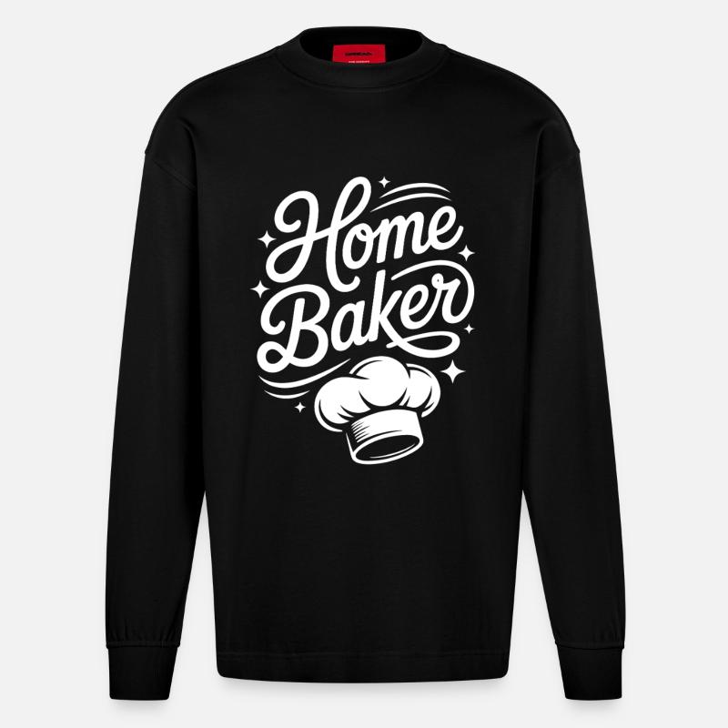 Home Baker – Küchenchef Design - Heavyweight Oversized Organic Langarmshirt Made in EU - SOLID BLACK