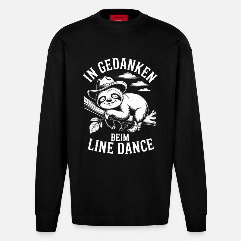 Faultier träumt von Line Dance - Heavyweight Oversized Organic Langarmshirt Made in EU - SOLID BLACK