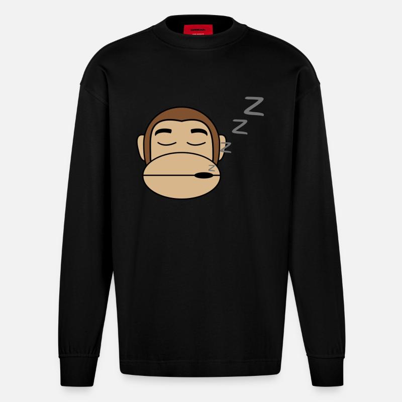 Affe Schläft Geschenk Idee - Heavyweight Oversized Organic Langarmshirt Made in EU - SOLID BLACK