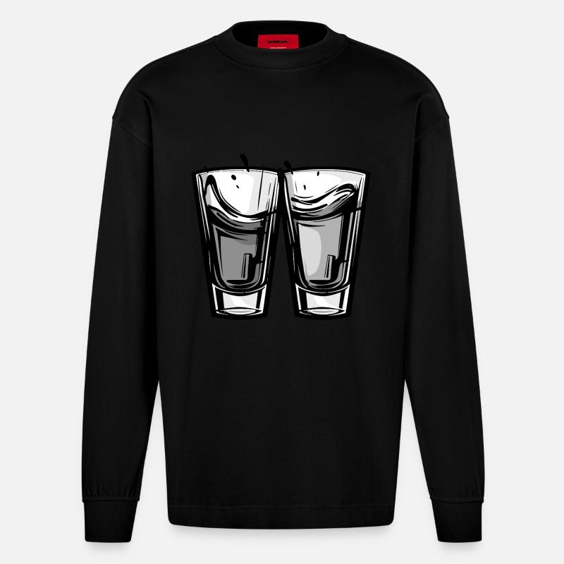Tequila Glas Anstoßen - Heavyweight Oversized Organic Langarmshirt Made in EU - SOLID BLACK