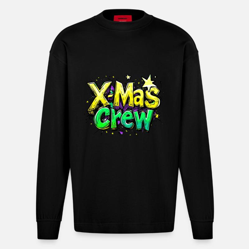 Weihnachten X-Mas Crew - Heavyweight Oversized Organic Langarmshirt Made in EU - SOLID BLACK