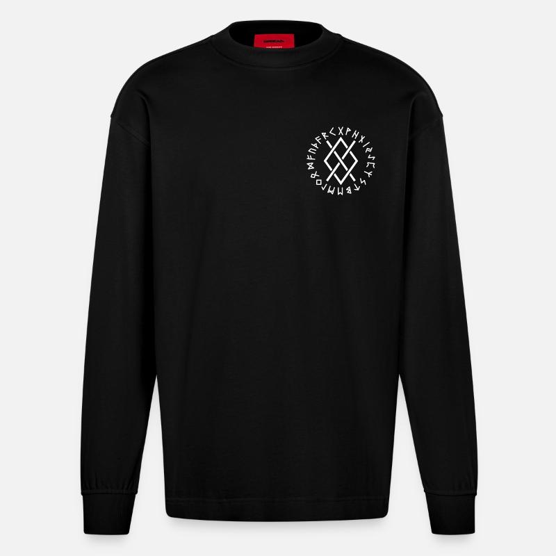 Runes de Gungnir blanches - Manches longues bio épais oversize fabriqué en UE - SOLID BLACK