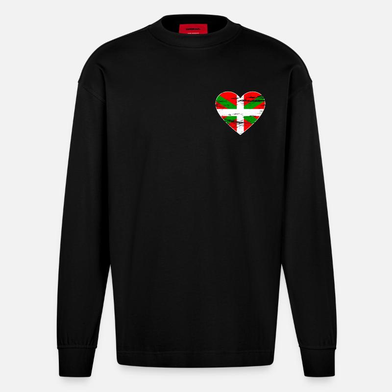 Drapeau basque coeur utilisé - Manches longues bio épais oversize fabriqué en UE - SOLID BLACK