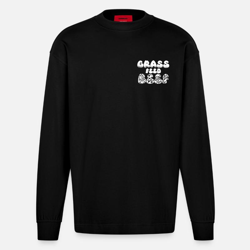 Grass Feed Beef - Heavyweight Oversized Organic Langarmshirt Made in EU - SOLID BLACK