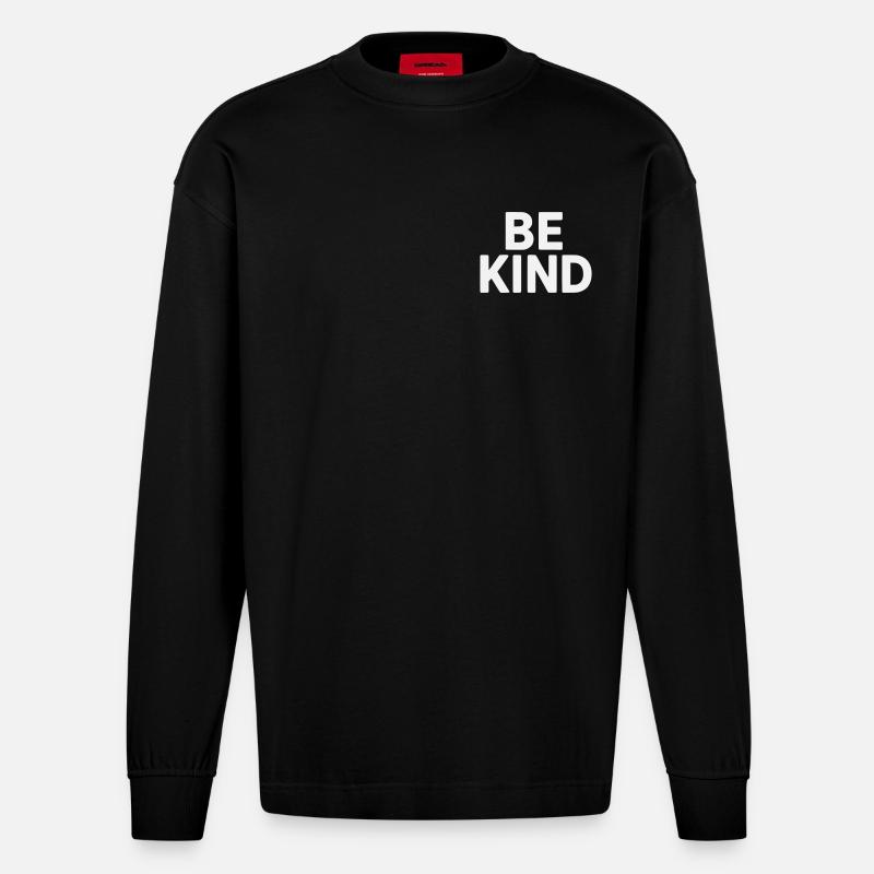 Be kind slogan plain - Manches longues bio épais oversize fabriqué en UE - SOLID BLACK