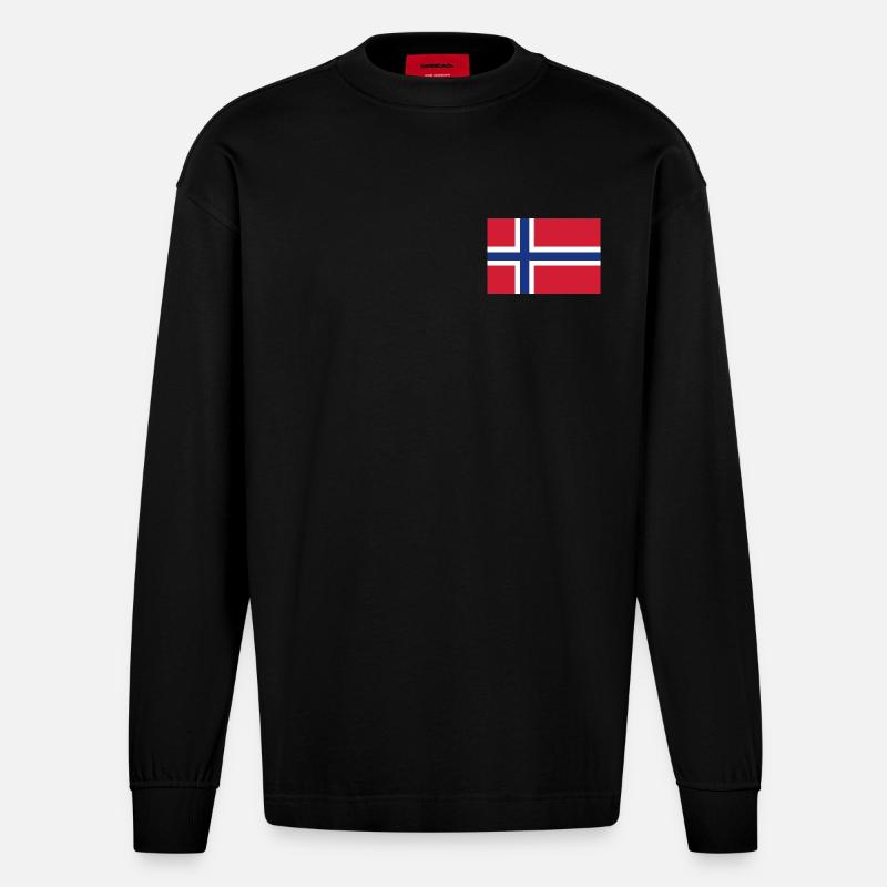 Drapeau de la Norvège - Manches longues bio épais oversize fabriqué en UE - SOLID BLACK