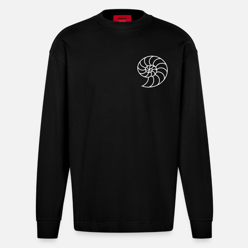 Weiße Nautilus-Spirale - Heavyweight Oversized Organic Langarmshirt Made in EU - SOLID BLACK