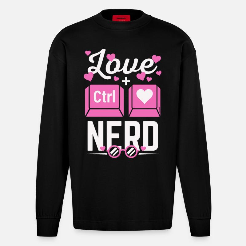 Love Nerd CTRL - Coeur - Manches longues bio épais oversize fabriqué en UE - SOLID BLACK