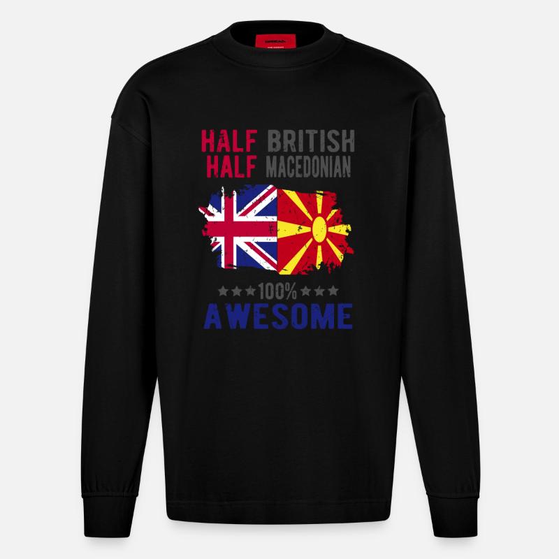 Half British Half Macedonian - Heavyweight Oversized Organic Longsleeve Shirt Made in EU - SOLID BLACK