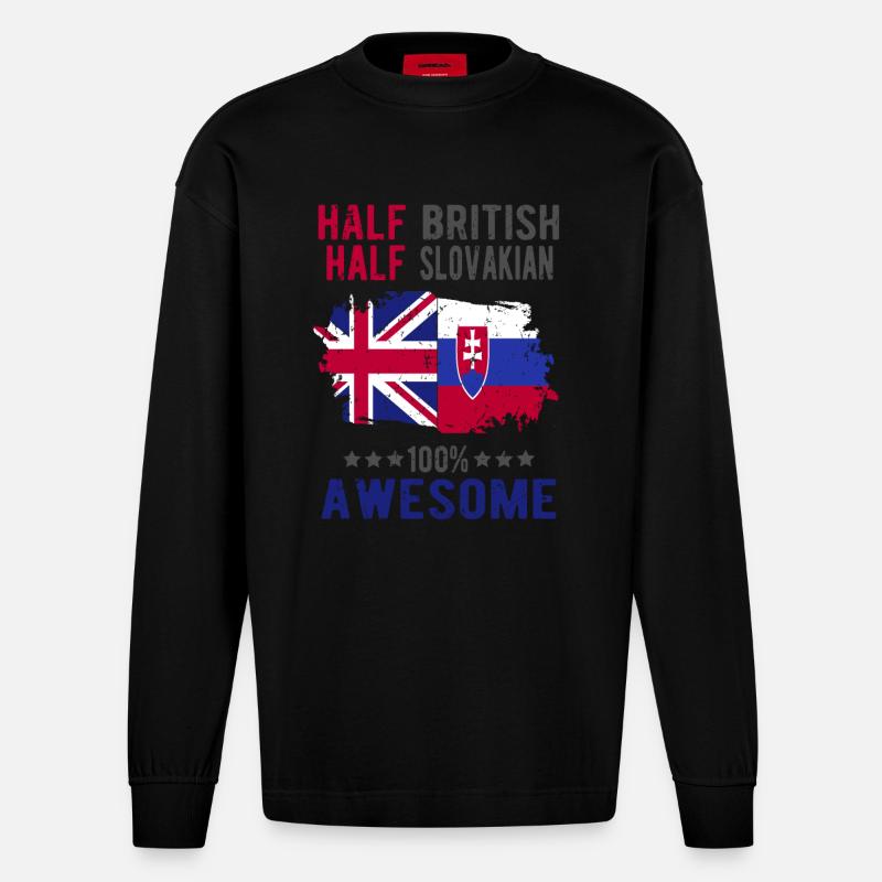 Halb Brite Halb Slowake - Heavyweight Oversized Organic Langarmshirt Made in EU - SOLID BLACK