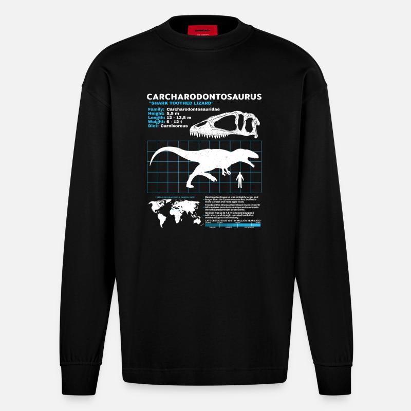 Fiche technique de Carcharodontosaurus - Manches longues bio épais oversize fabriqué en UE - SOLID BLACK