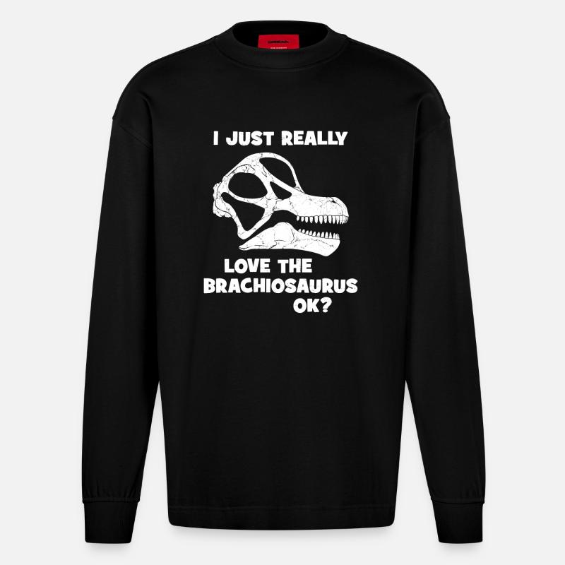 Brachiosaurus Fossil Schädel - Heavyweight Oversized Organic Langarmshirt Made in EU - SOLID BLACK