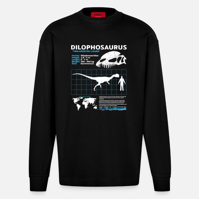 Dilophosaurus Datenblatt - Heavyweight Oversized Organic Langarmshirt Made in EU - SOLID BLACK