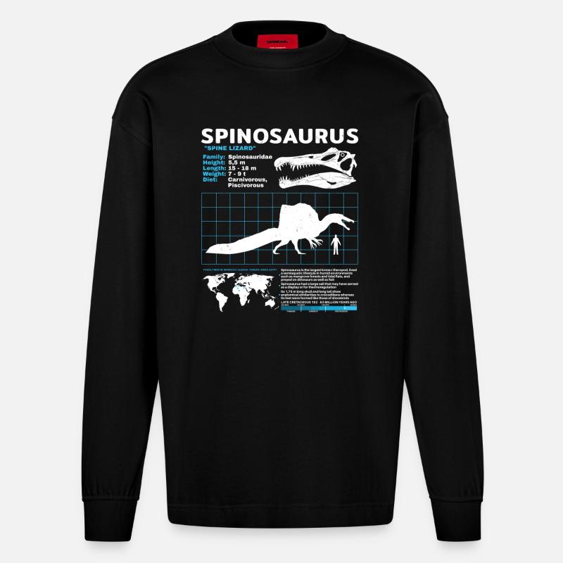 Spinosaurus Datenblatt - Heavyweight Oversized Organic Langarmshirt Made in EU - SOLID BLACK