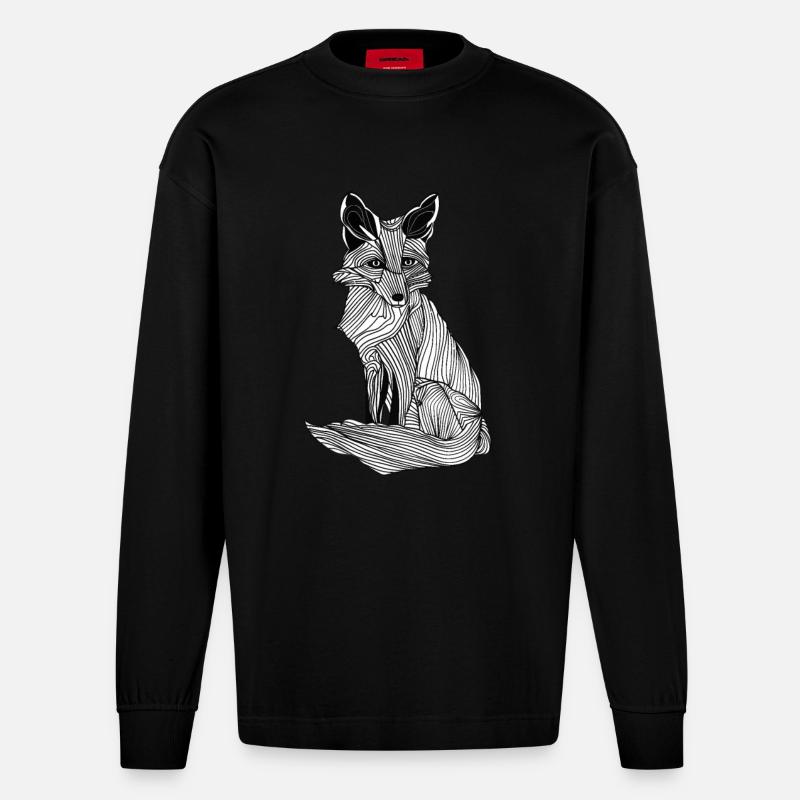 Lignes art renard #fox - Manches longues bio épais oversize fabriqué en UE - SOLID BLACK