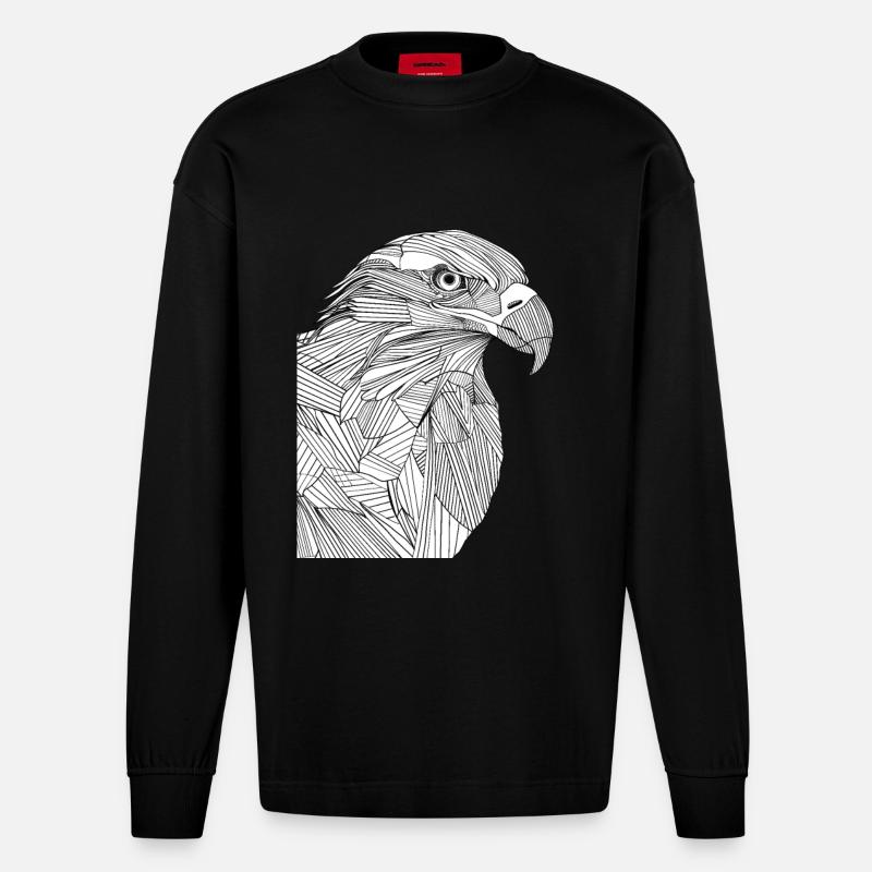 Lines art eagle #eagle - Heavyweight Oversized Organic Longsleeve Shirt Made in EU - SOLID BLACK