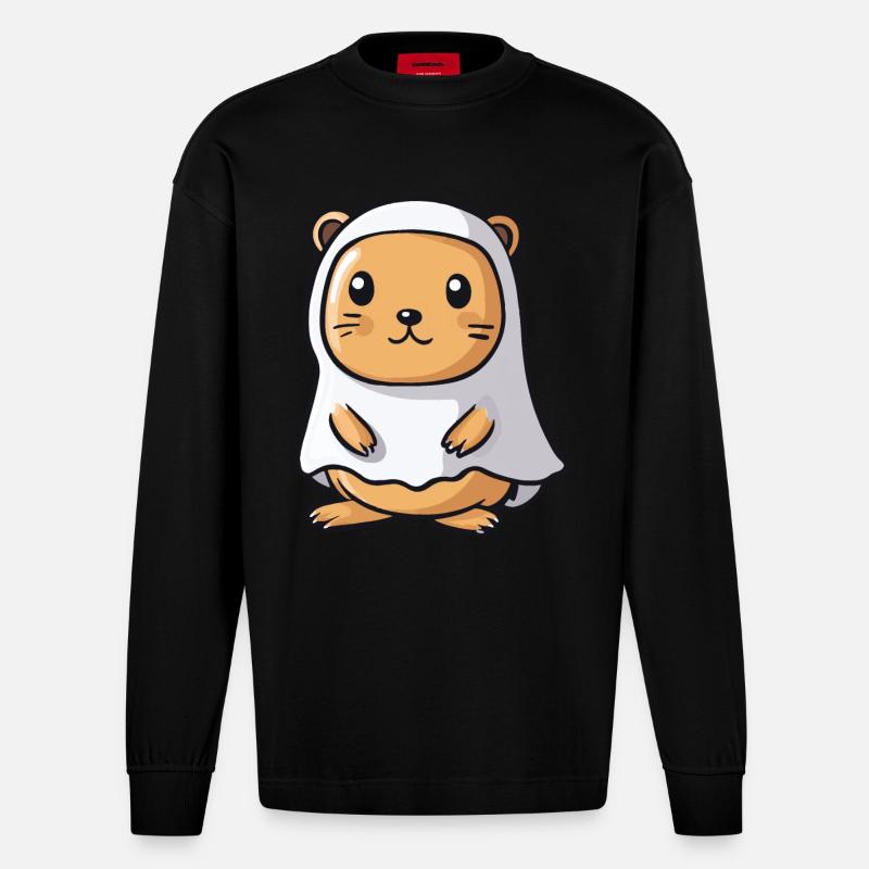 Biber Halloween Comic Geist - Heavyweight Oversized Organic Langarmshirt Made in EU - SOLID BLACK